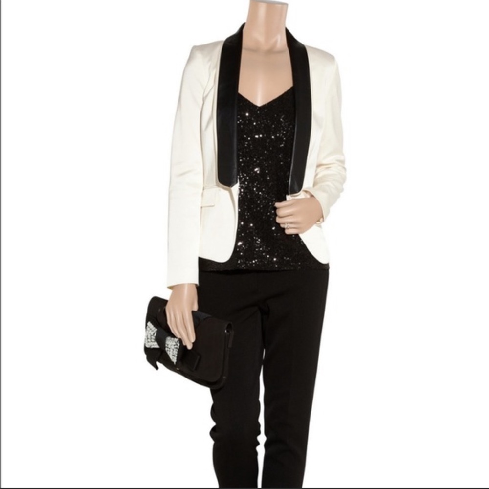 Tibi white tuxedo jacket w/ leather lapels, 2